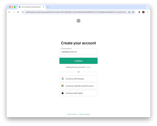 Create Account Demo Screenshot