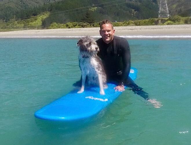 Andy and his dog out for a surf