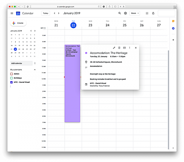 google calendar view