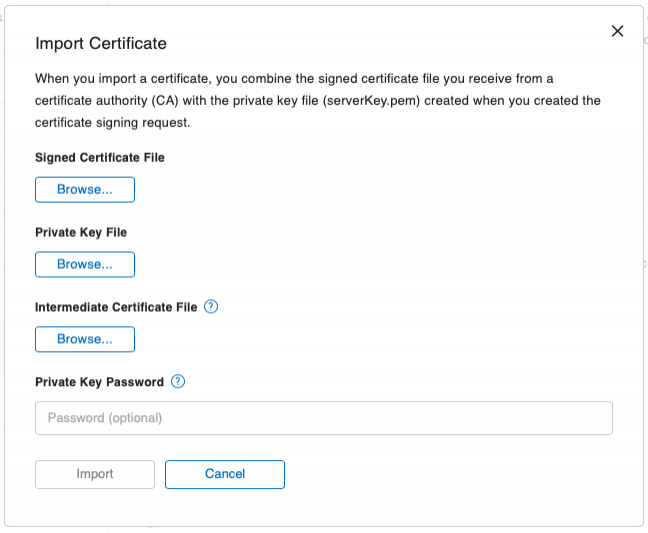 FileMaker Server Import Certificate Dialog